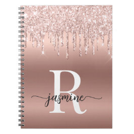 Monogram Script Rose Gold Glitzer Tropfen Notizblock