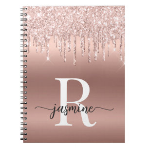 Monogram Script Rose Gold Glitzer Tropfen Notizblock