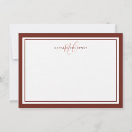 Monogram Script Two Border Elegant Simple Brown Mitteilungskarte