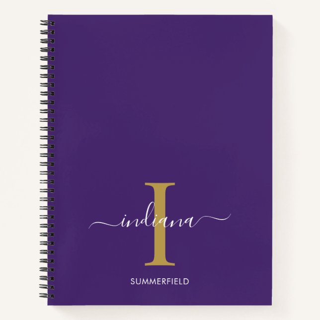 Monogram Script Typografie Lila Custom Notizbuch (Vorderseite)