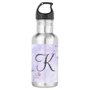 Monogram Script White Gray Lila Floral Edelstahlflasche