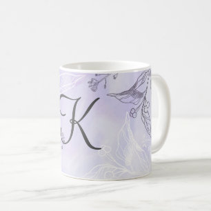 Monogram Script White Gray Lila Floral Kaffeetasse