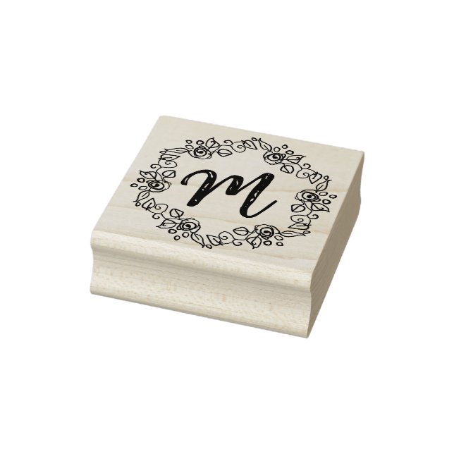 Monogram Script Wreath Calligraphy Wood Art Briefm Gummistempel (Stempel)