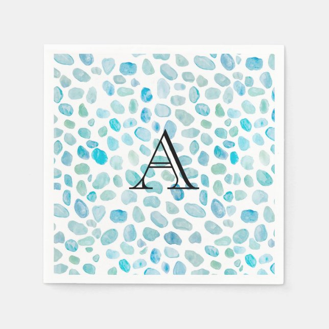 Monogram Sea Glass, personalisierter Name Serviette (Vorderseite)