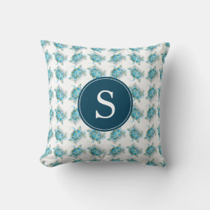 Monogram Sea Turtle Pattern Blue Kissen