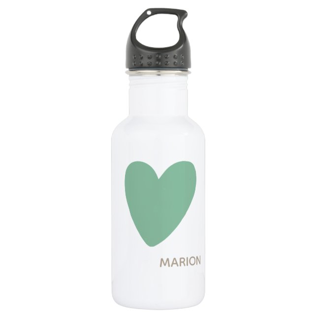 Monogram Seafoam Mint Green Heart Water Flasche Edelstahlflasche (Vorderseite)