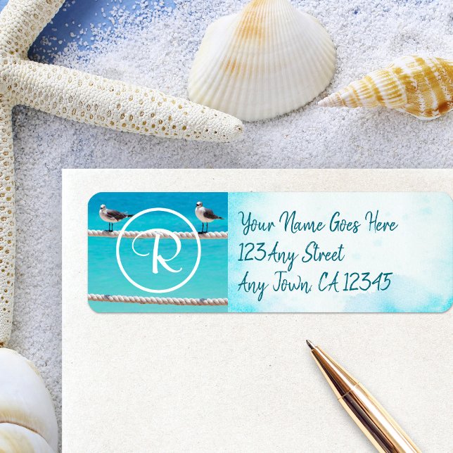 Monogram Seagull Vögel Foto Moderne Skriptadresse (Von Creator hochgeladen)