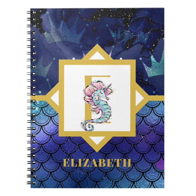 Monogram Seepferd Unicorn Sea Mermaid Scales Notizblock (Vorderseite)