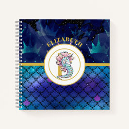 Monogram Seepferd Unicorn Sea Mermaid Scales Notizbuch