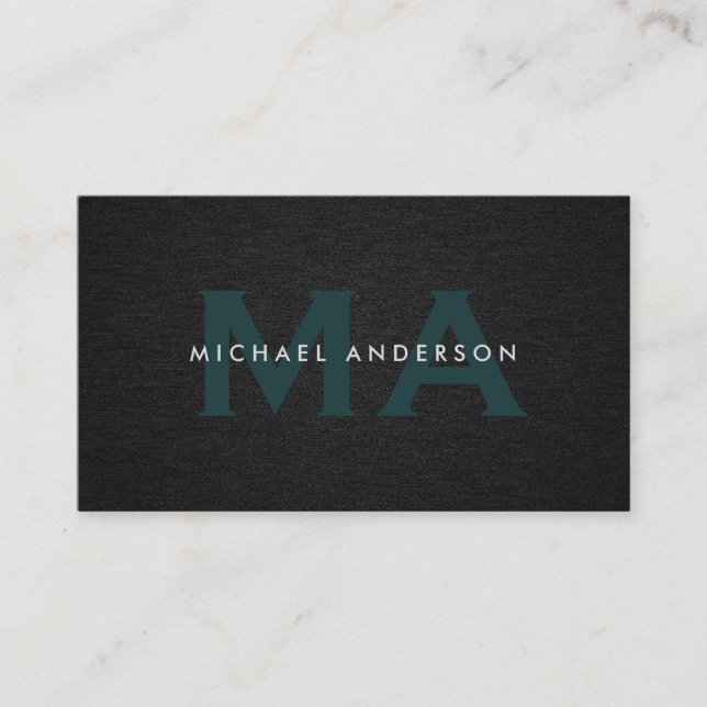 Monogram Serif Corporate Minimal Black Linen Visitenkarte (Vorderseite)