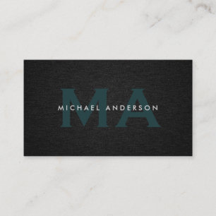 Monogram Serif Corporate Minimal Schwarz Leinen Visitenkarte