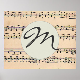 Monogram Sheet Music Score Schwarzweiß-Muster Poster