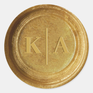 Monogram Shimmer Gold Wax Siegel Hochzeitsticker Runder Aufkleber