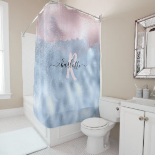 Monogram Shimmery Rose Gold und Baby Blue Ombre Sh Duschvorhang