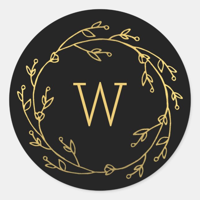 Monogram Shiny Wreath-Aufkleber Runder Aufkleber (Vorderseite)