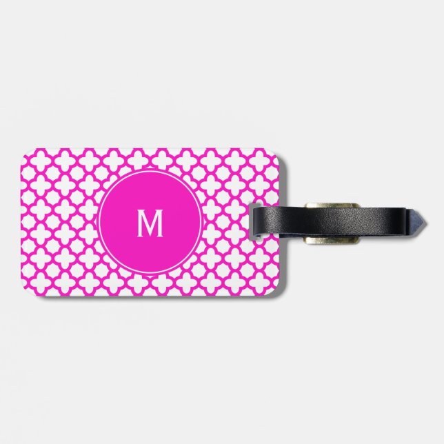 Monogram Shock Pink Quatrefolienmuster Gepäckanhänger (Rückseite horizontal)