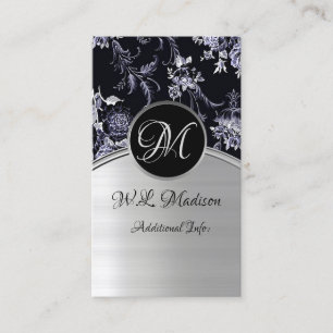 Monogram Silber Floral Business Card 4 Visitenkarte