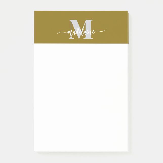 Monogram Silber White Gold Color Personal Post-it Klebezettel (Vorderseite)