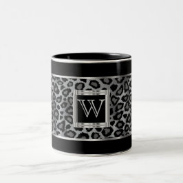 Monogram Silver and Grey Leopard Animal Print Zweifarbige Tasse