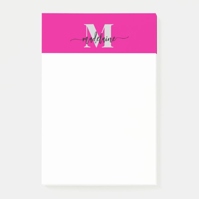 Monogram Silver Black Pink Color Personal Post-it Klebezettel (Vorderseite)