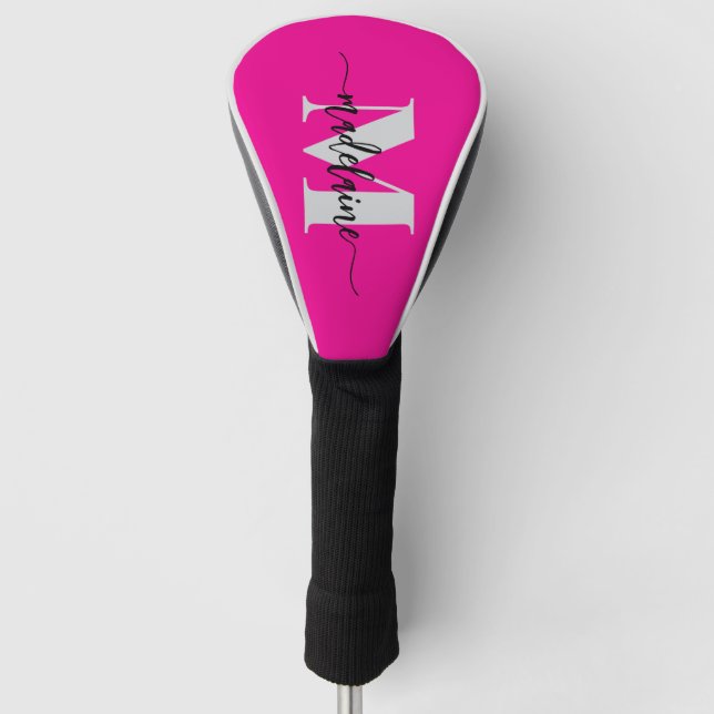 Monogram Silver Black Pink Personal Golf Headcover (Vorderseite)