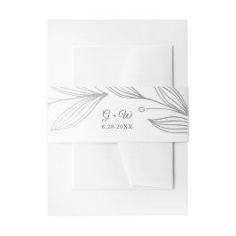 Monogram Silver Botanical Blätter Elegante Hochzei Einladungsbanderole