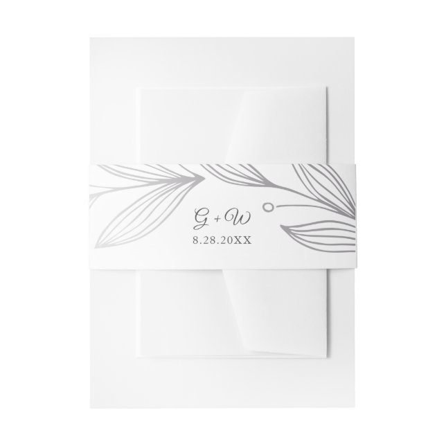 Monogram Silver Botanical Blätter Elegante Hochzei Einladungsbanderole (Vorderseite Beispiel)