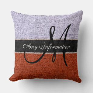 Monogram Silver & Brown Burlap Rustikaler Jute Kissen