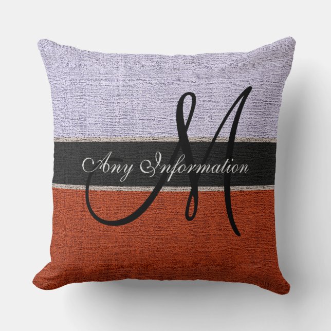 Monogram Silver & Brown Burlap Rustikaler Jute Kissen (Vorderseite)