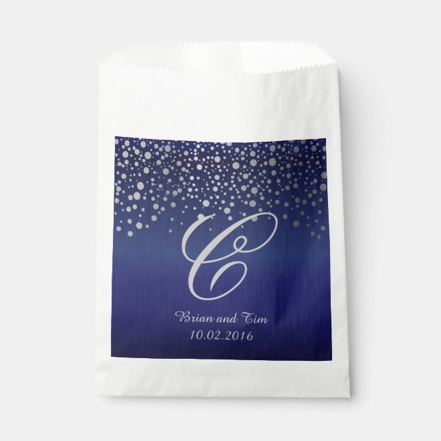 Monogram Silver Confetti Dots | Sapphire Blue Geschenktütchen (Vorderseite)