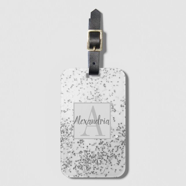 Monogram Silver Confetti   Gepäckanhänger (Vorderseite Vertikal)