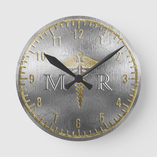 Monogram Silver Doctor Clock Runde Wanduhr (Vorderseite)