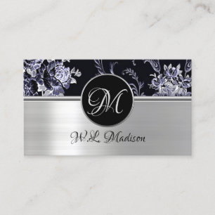 Monogram Silver Floral Business Card 2 Visitenkarte