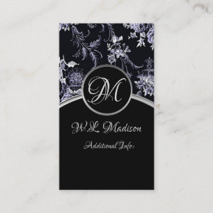 Monogram Silver Floral Business Card 3 Visitenkarte