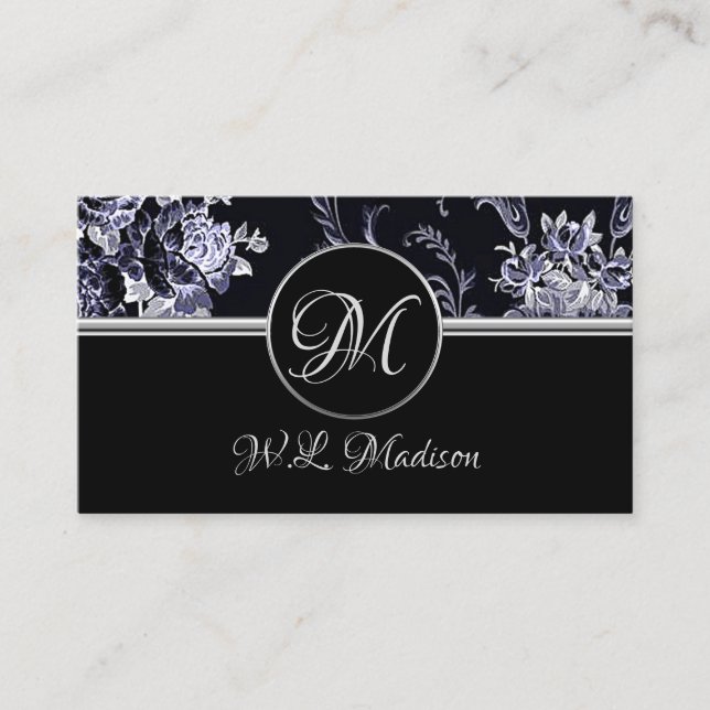 Monogram Silver Floral Business Card Visitenkarte (Vorderseite)