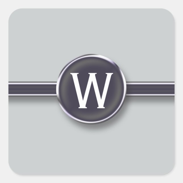 Monogram Silver Foil Schreibmaschine Letter Quadratischer Aufkleber (Vorderseite)