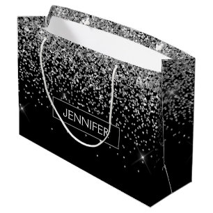 Monogram Silver Glam Glitzer Sparkname Große Geschenktüte