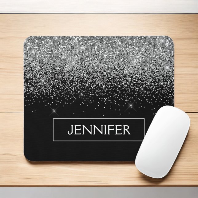 Monogram Silver Glam Glitzer Sparkname Mousepad (Von Creator hochgeladen)