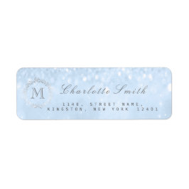 Monogram Silver Glitzer Blue Rücksendeadressen-Auf