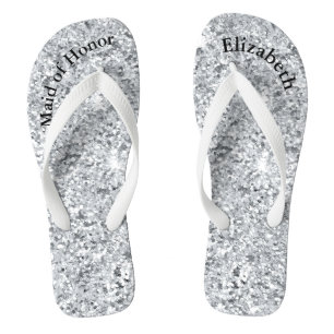 Monogram Silver Glitzer Bridesmaid Trauzeugin Flip Flops