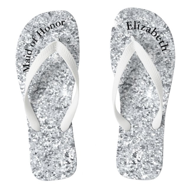 Monogram Silver Glitzer Bridesmaid Trauzeugin Flip Flops (Fußbett)