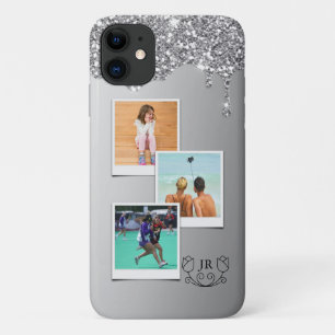 Monogram Silver Glitzer Foto Template iPhone 11 Case-Mate iPhone Hülle