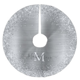 Monogram Silver Glitzer Girly Glam Polyester Weihnachtsbaumdecke