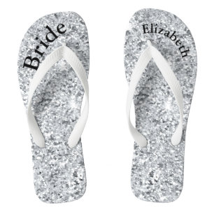 Monogram Silver Glitzer Glam Bling Brides Flip Flops