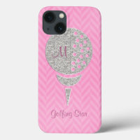 Monogram Silver Glitzer Golf Ball auf Rosa Zickzac