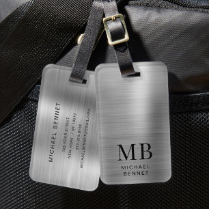 Monogram Silver Graue gebürstete Imitate Metallic Gepäckanhänger