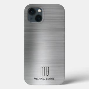 Monogram Silver Gray Brushed Metal Case-Mate iPhone Hülle