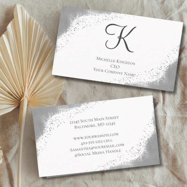 Monogram Silver Gray Glitzer Glam Trendy Women's Visitenkarte (Monogram Initial silver glitter Women's business card)