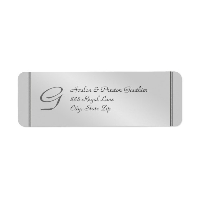 Monogram Silver Imitats Metal Wedding Address Labe (Vorne)