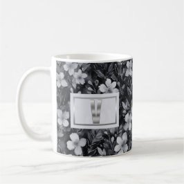 Monogram Silver Letter Floral Aquarell Kaffeetasse